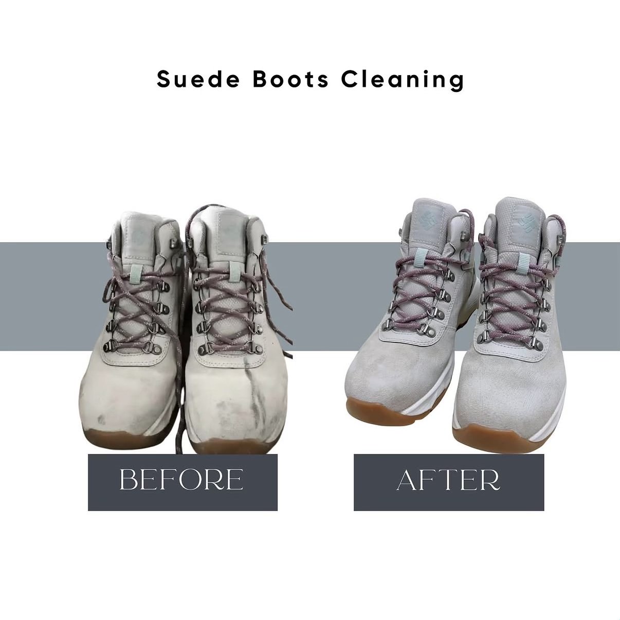 Before and after suede boots cleaning by Astoria Drycleaners